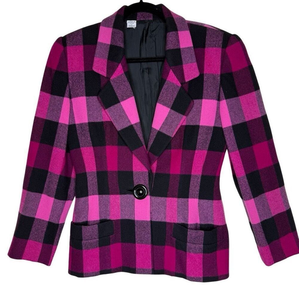 Vintage Pink and Black Wool/Cashmere Classic One Button Close Blazer Sz 6
